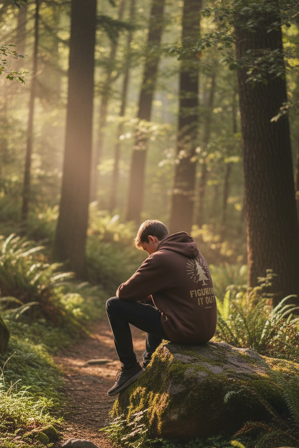 Figuring It Out Hoodie — Retro Pine Graphic Hooded Sweatshirt