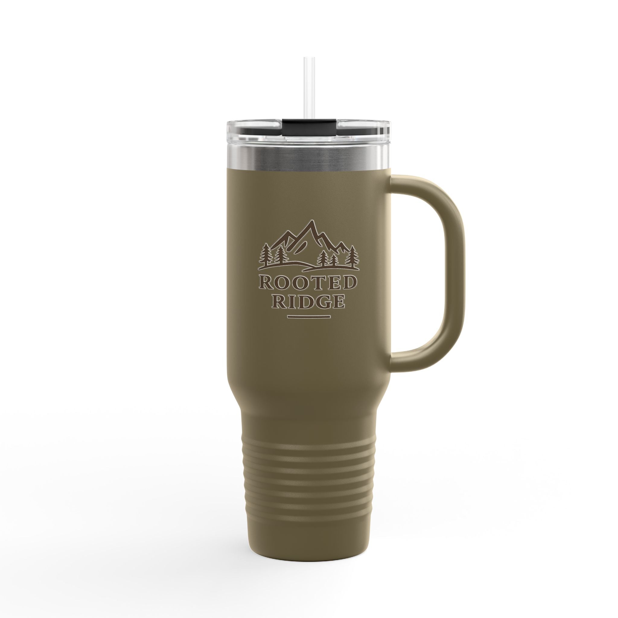 Rooted Ridge 40oz Insulated Travel Mug — Stainless Steel Vacuum Tumbler for Camping & Road Trips