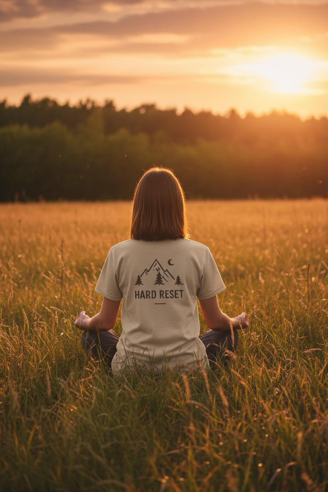Hard Reset Mountain Tee — Adventure Camping Graphic T‑Shirt